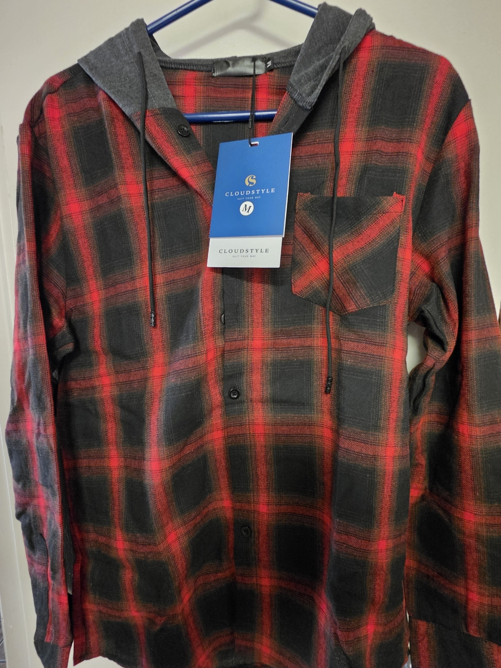 Men’s Red & Black Plaid Hoodie Shirt